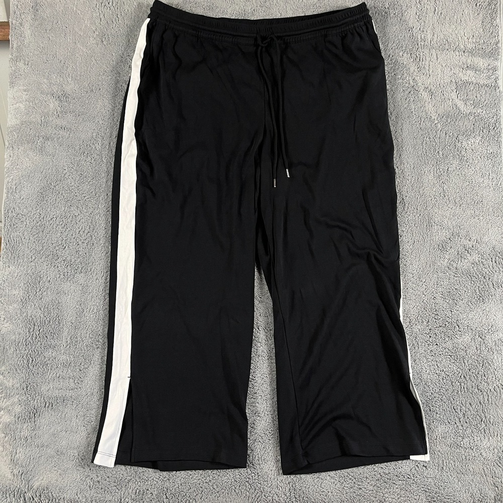 Lands' End Track Pants Womens 3X Black White Side Stripe Relaxed Fit Drawstring